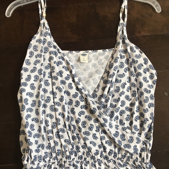 Old navy spaghetti adjustable strap romper shorts size small S paisley white/blu - Picture 3 of 6